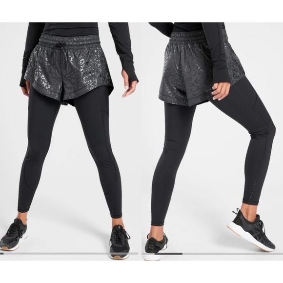 NWT Athleta Black Rainier 2 in 1 Tights Leggings - Picture 1 of 9
